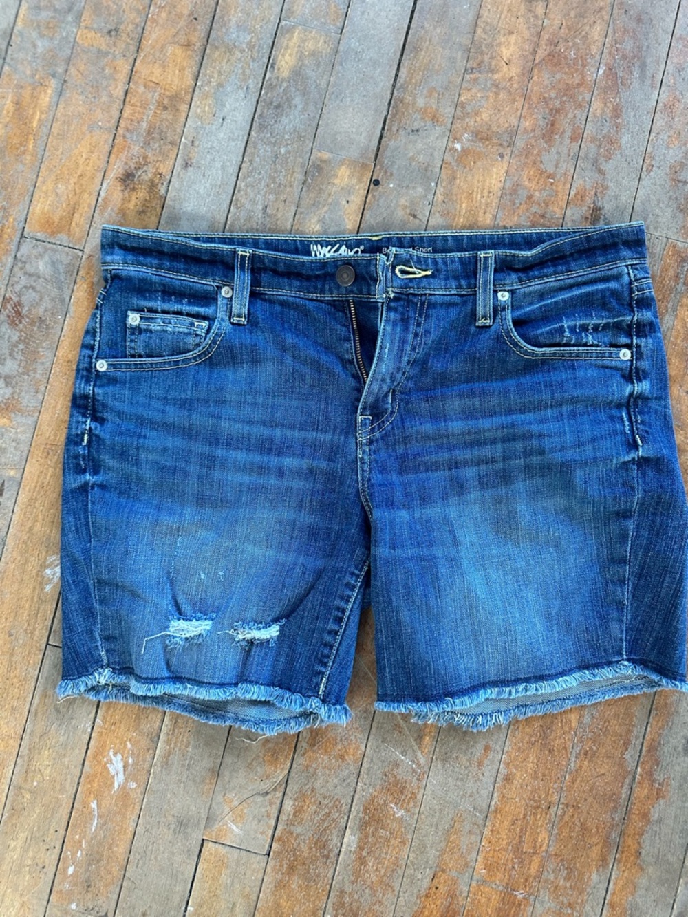 Dark Blue Distressed Denim Shorts
